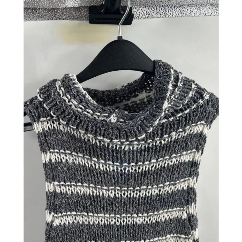 NWT Free People Folksong Midnight Striped Fringe Tunic Sweater Vest Size S